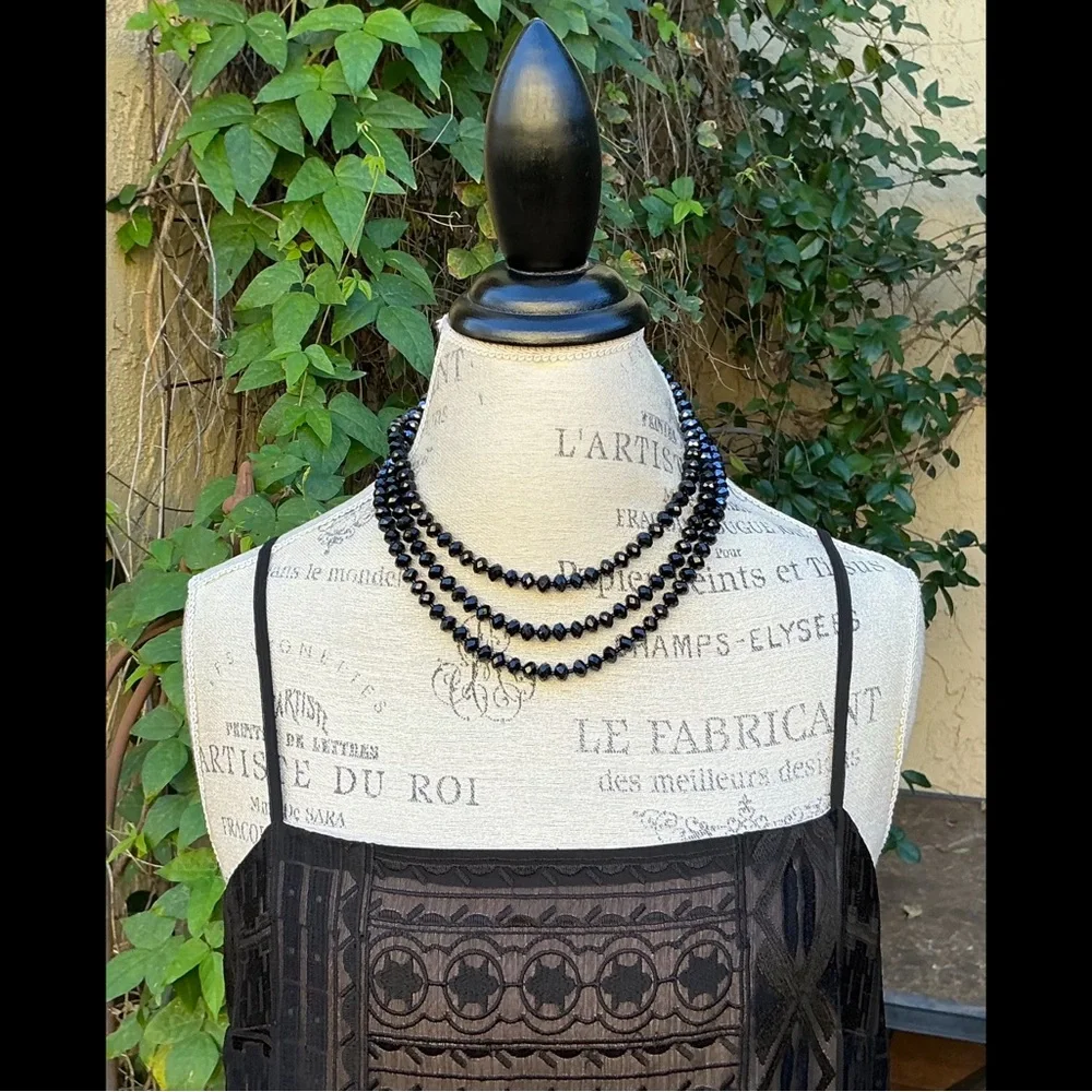 Flapper Long 60” Crystal 1920’s Look Necklace Like Onyx Jet Double / Triple It